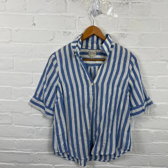 J. Crew Women's Striped Button Up Shirt Short Sleeve Blue White Size Sma… - Picture 1 of 4